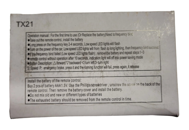 Remote Control TX21 for Toy Car (12v) Black/Black