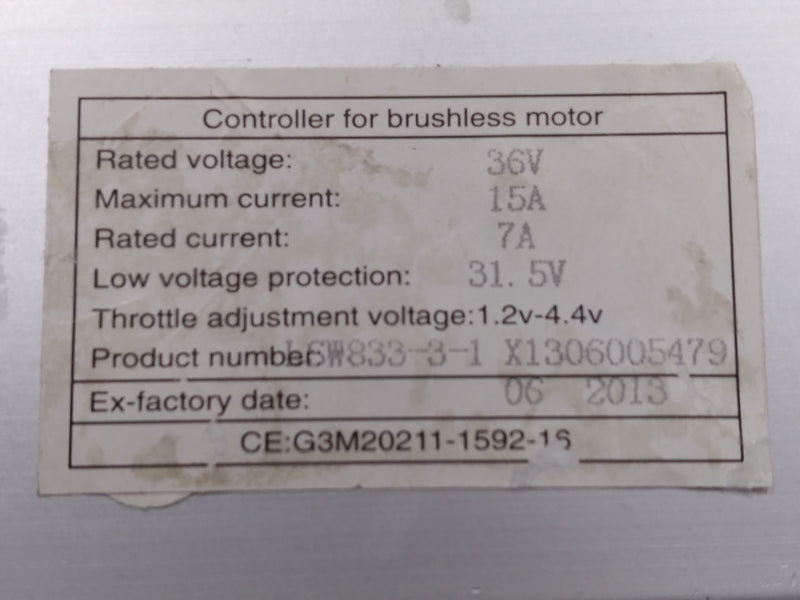 Brushless Motor Controller 36v-15Ah (2013)
