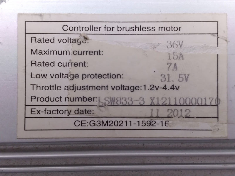 Brushless Motor Controller 36v-15Ah (2012)
