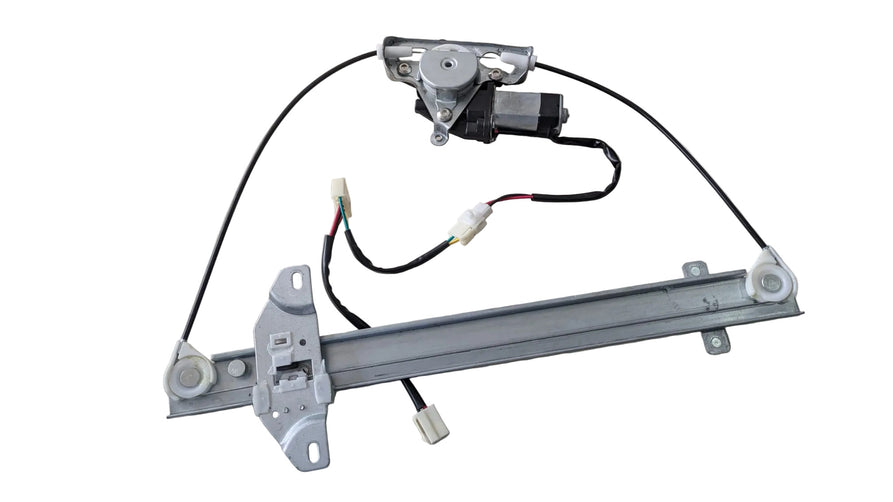 Power window regulator assembly with a motor, cable, and mounting brackets