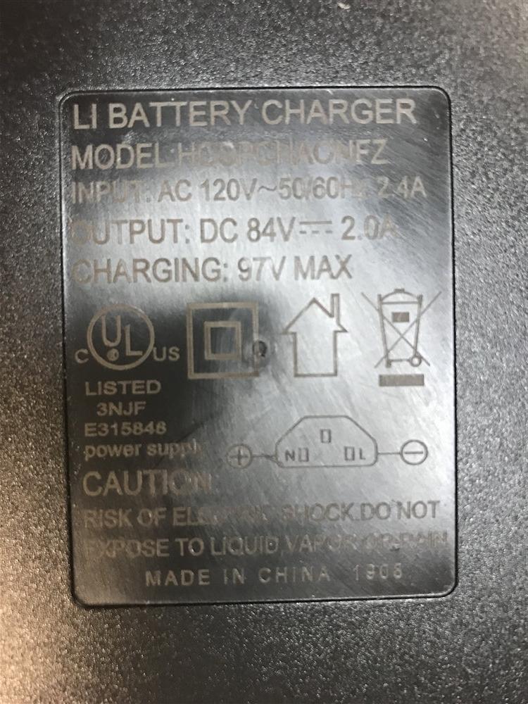 Charger 84V 2.0A Lithium PC Plug